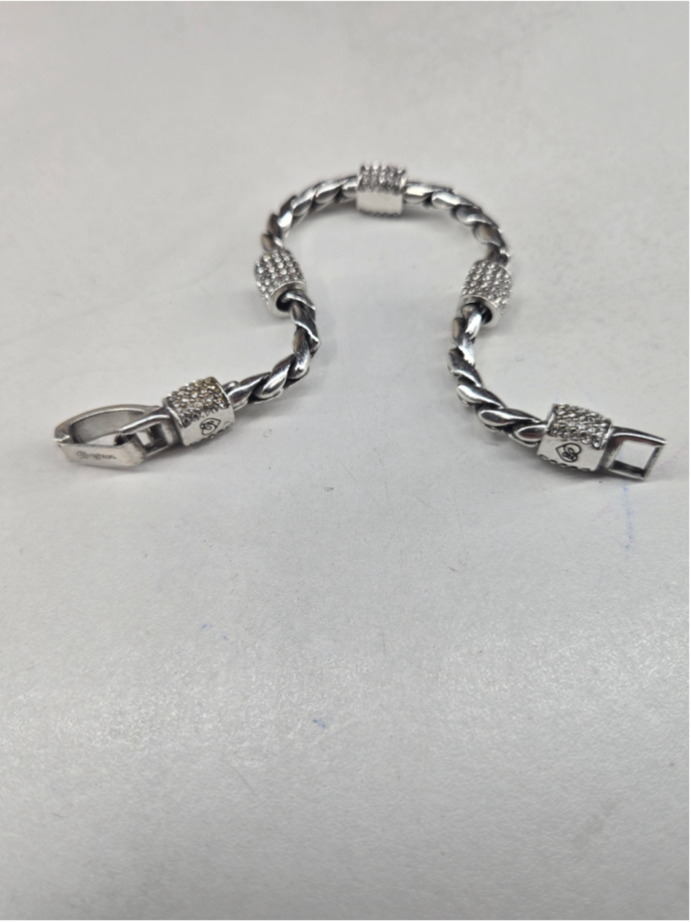 Brighton Meridian Bracelet Braided Silver Tone Clear Crystal Stations Sparkly - Picture 6 of 7